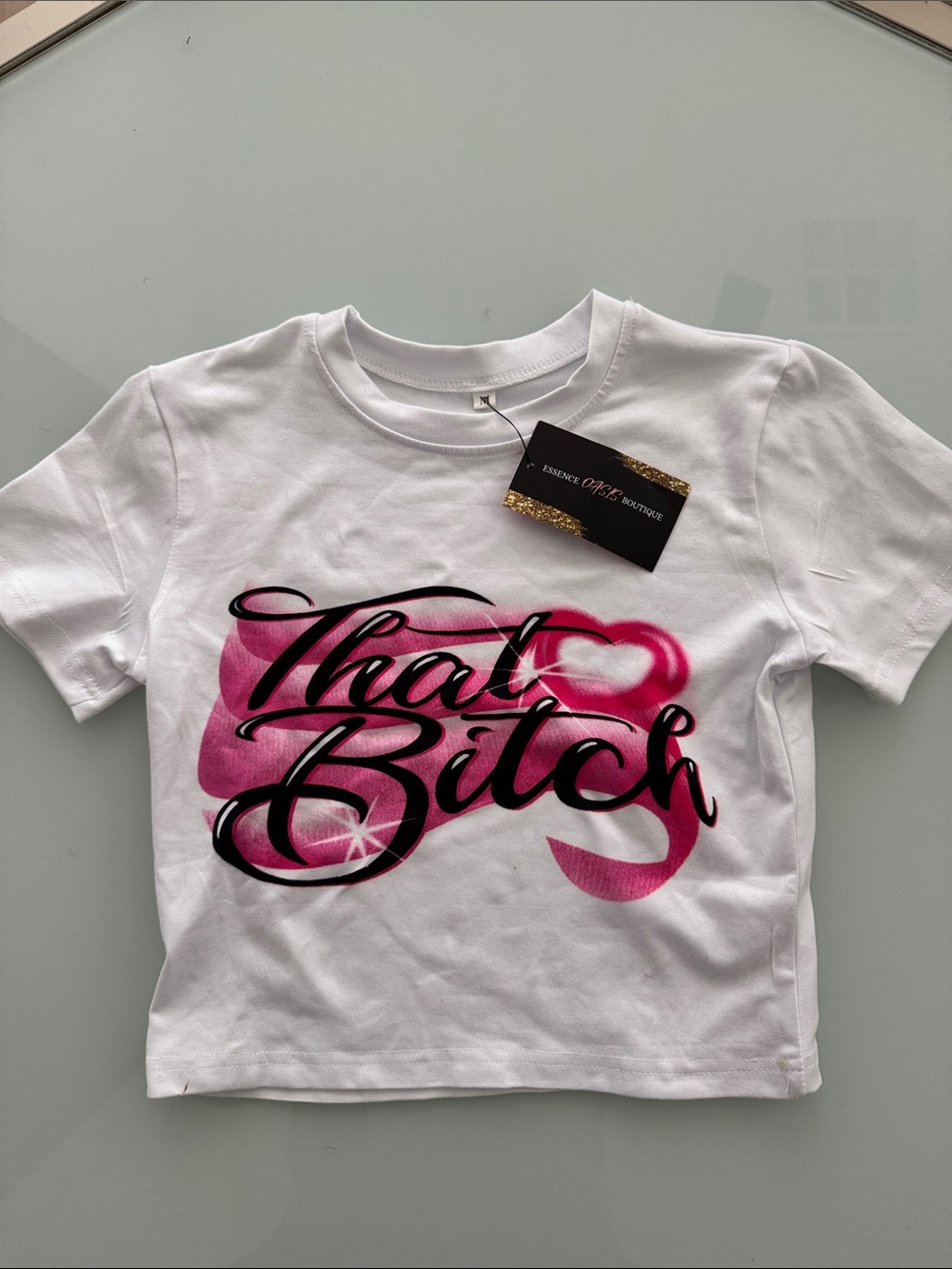 White Graphic Tee with Pink Script